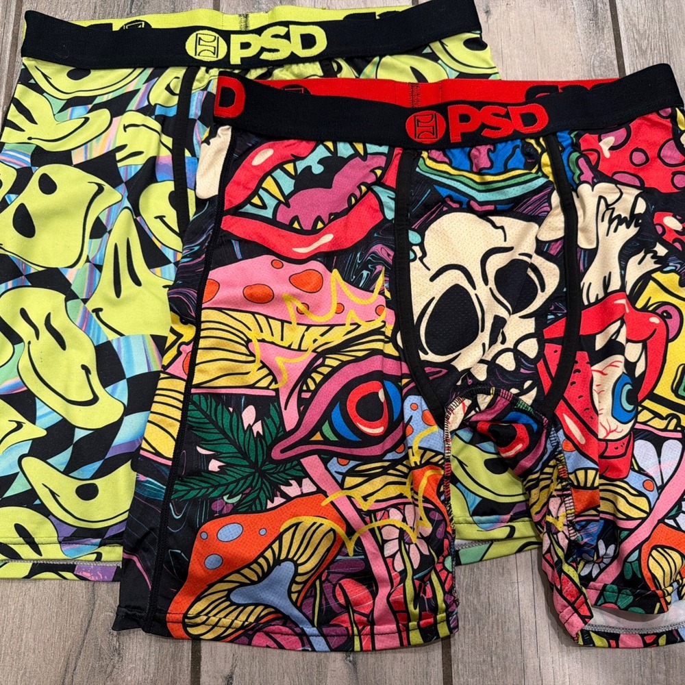 NWOT PSD  Boxer Brief Compression Shorts Mens Happy Drip Eyeball Mushroom Set